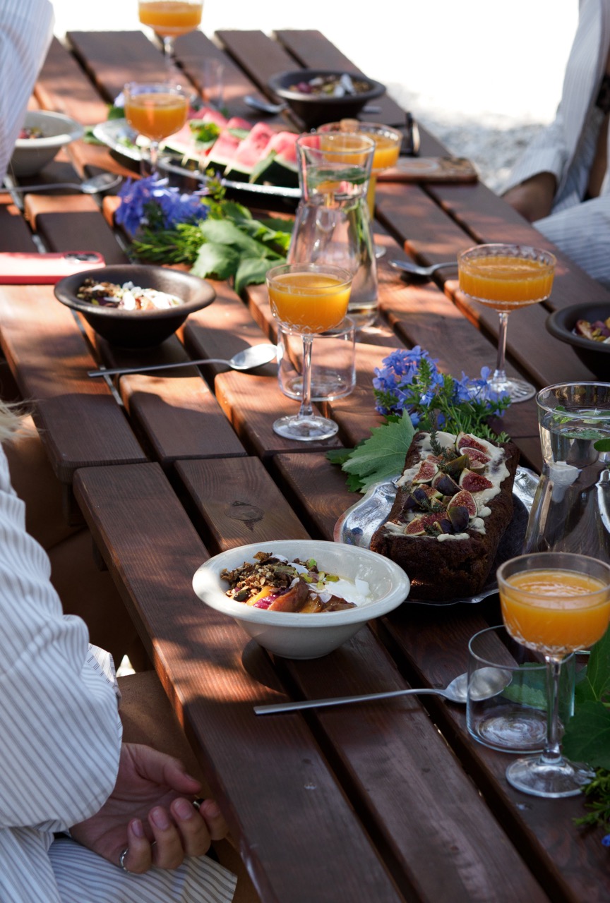 Breakfast table under the trees